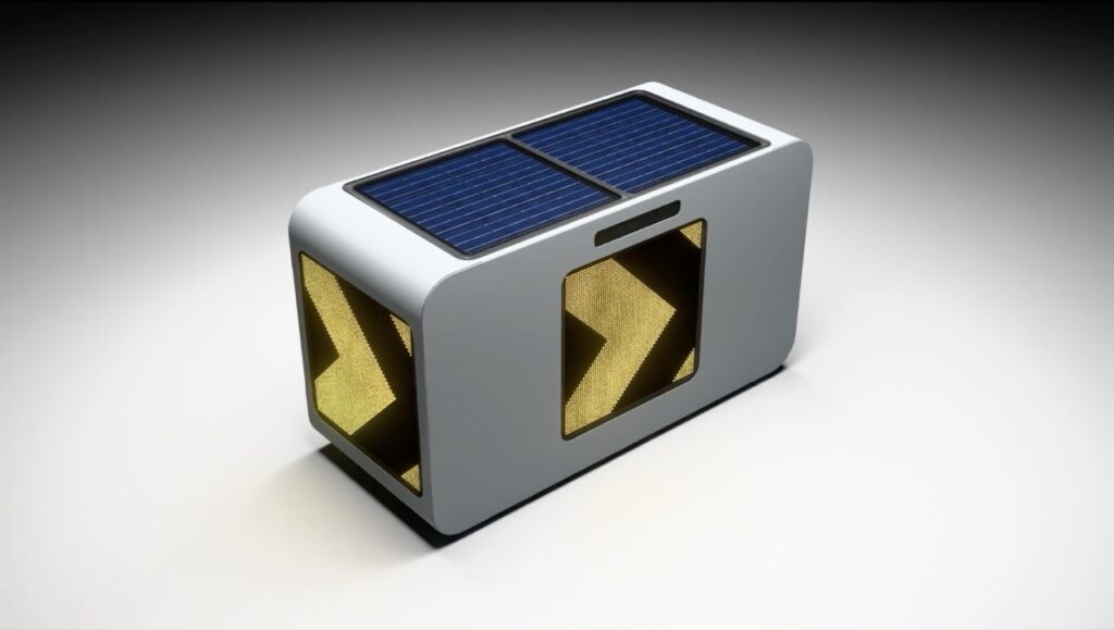 Future Streets unit with solar roof and LED chevron displays